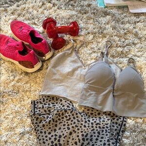Athleta Leopard Print Leggings and 2 free Gray Top Set